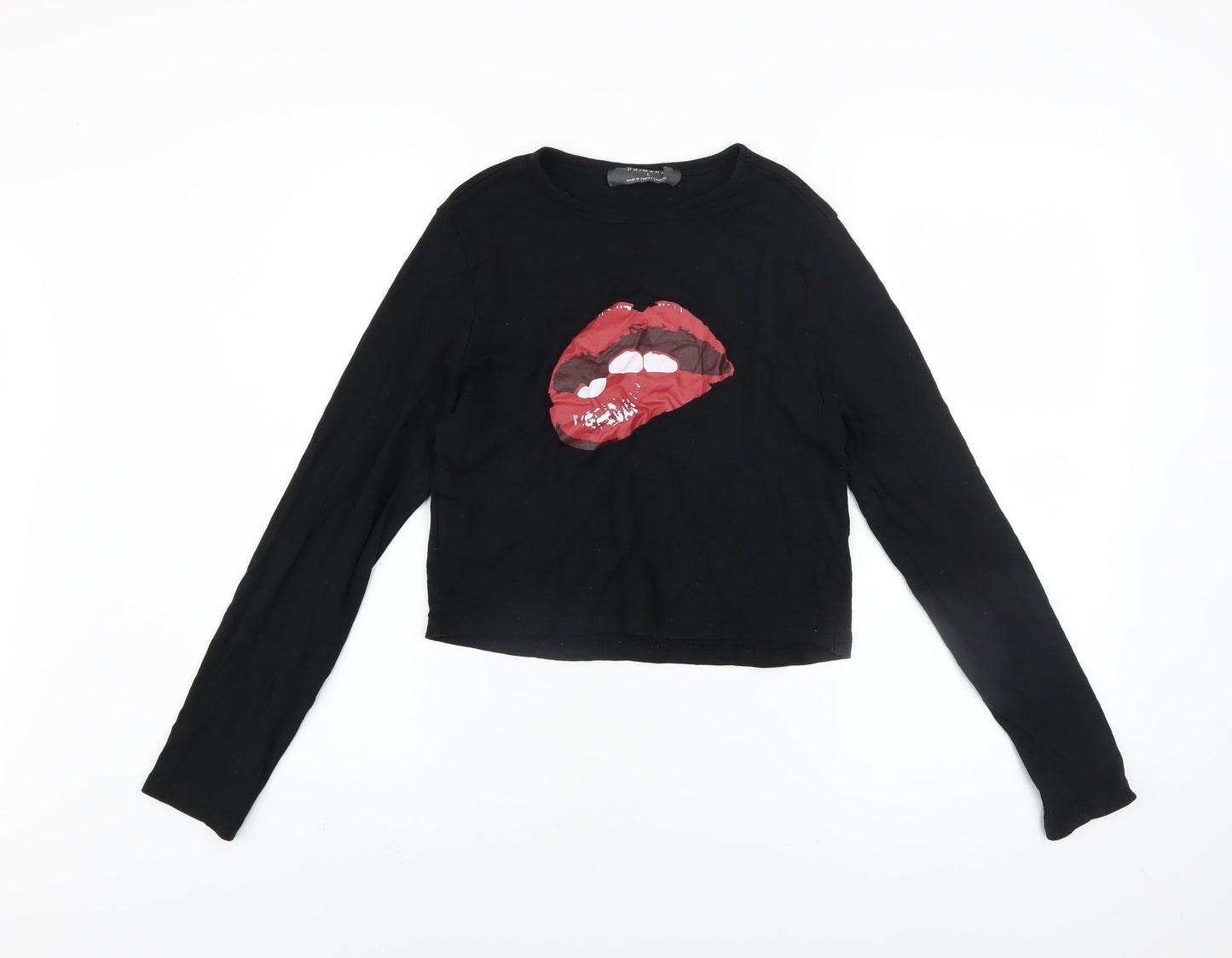 Womens UK Size L Primark Black Cropped T-Shirt