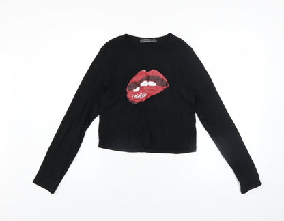 Womens UK Size L Primark Black Cropped T-Shirt