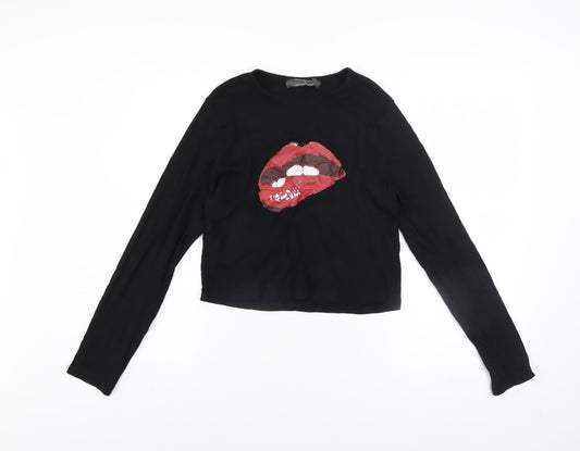 Womens UK Size L Primark Black Cropped T-Shirt