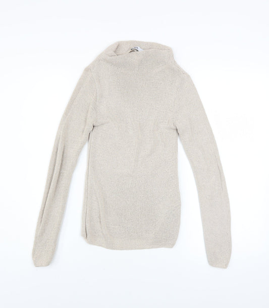 Zara Women Beige High Neck Knit Jumper Size 8