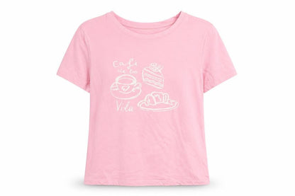 Front view of Dunnes Women's Pink Cotton Café de la Vita Short Sleeve T-Shirt, size 12