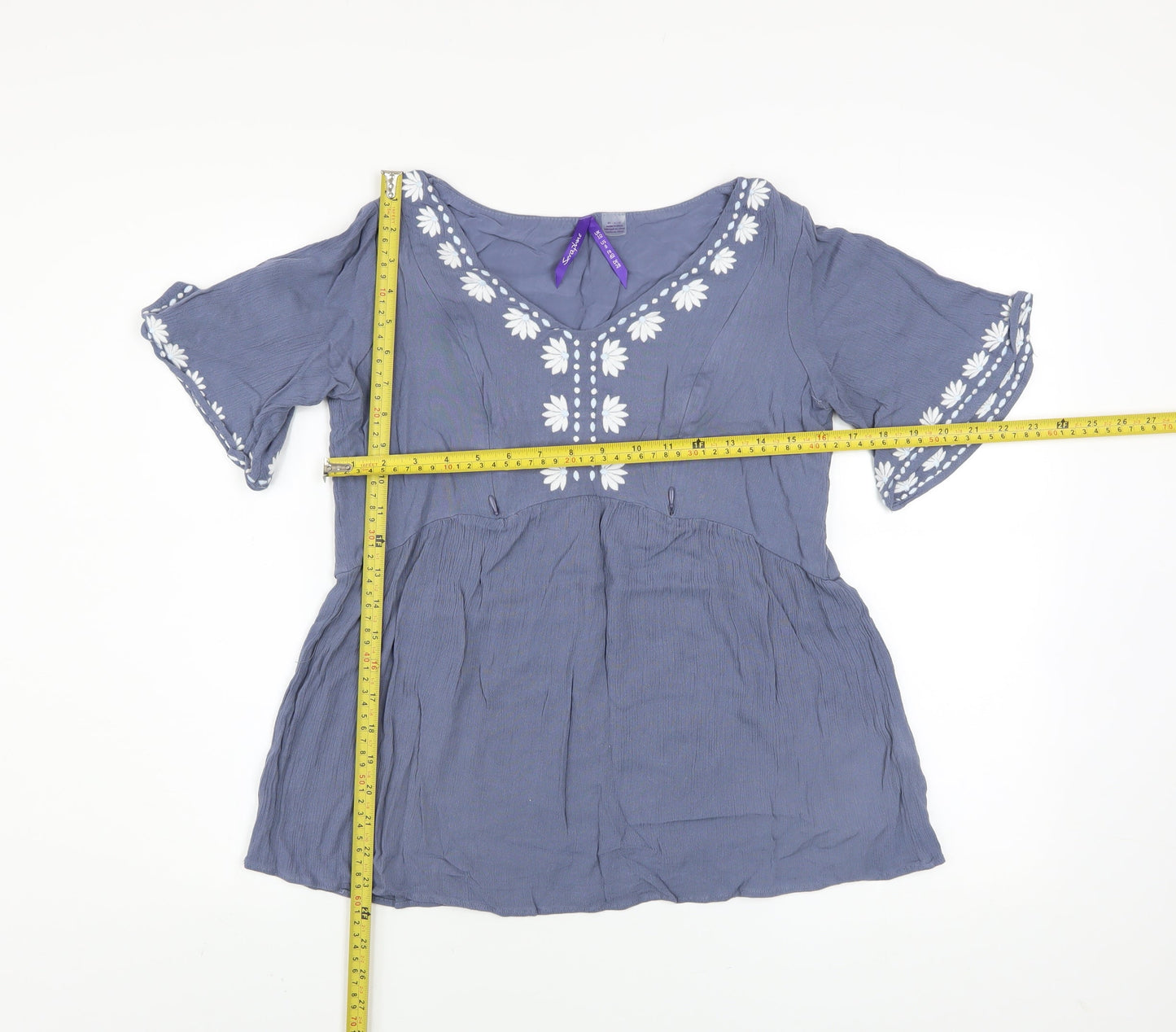 Womens UK Size 10 Seraphine Blue Bohemian Blouse