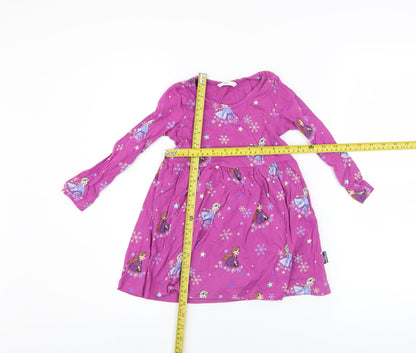 Marks and Spencer Girls Pink Frozen Skater Dress 2-3 Years Cotton Long Sleeve