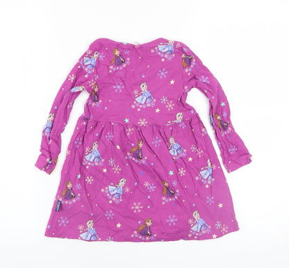 Marks and Spencer Girls Pink Frozen Skater Dress 2-3 Years Cotton Long Sleeve