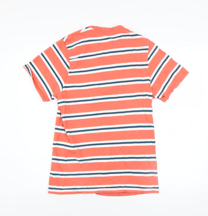 Dunnes Stores Mens Orange Striped Henley Short Sleeve Cotton Shirt XS