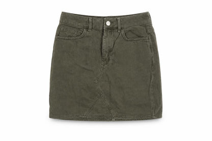 Front view of New Look Teens Green Denim Short Skirt Age 11 Cotton Casual