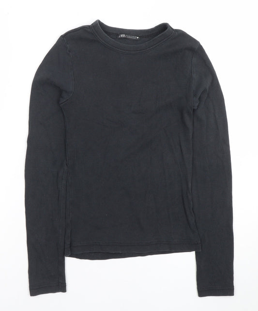 Womens UK Size S Zara Black Basic T-Shirt