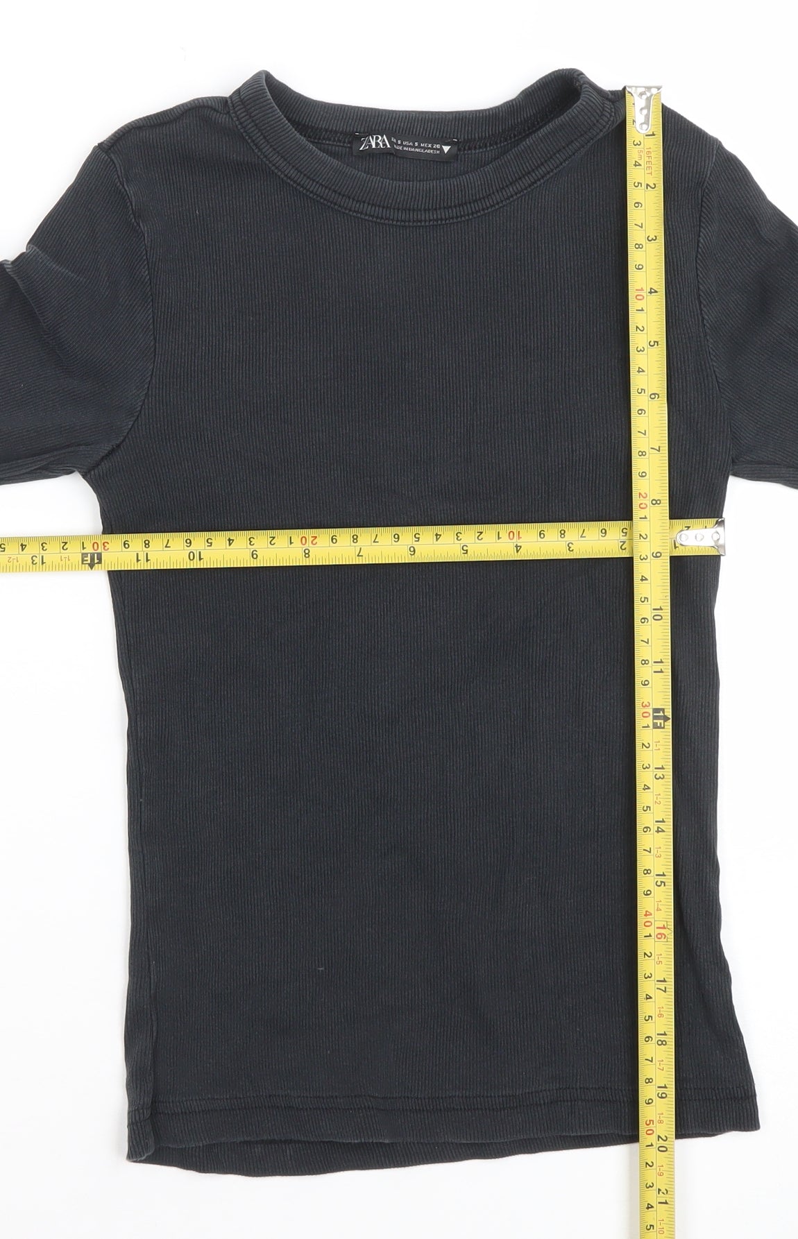Womens UK Size S Zara Black Basic T-Shirt