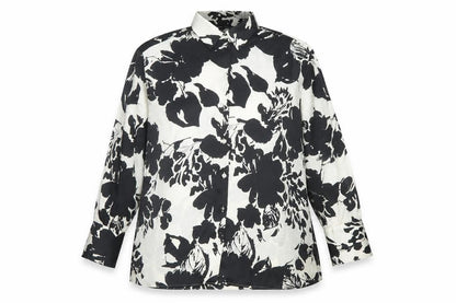 ZARA Women Black White Floral Long Sleeve Button-Up Shirt Size S