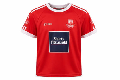 Front view of O'Reillys boys’ red 7-8 years football jersey t-shirt