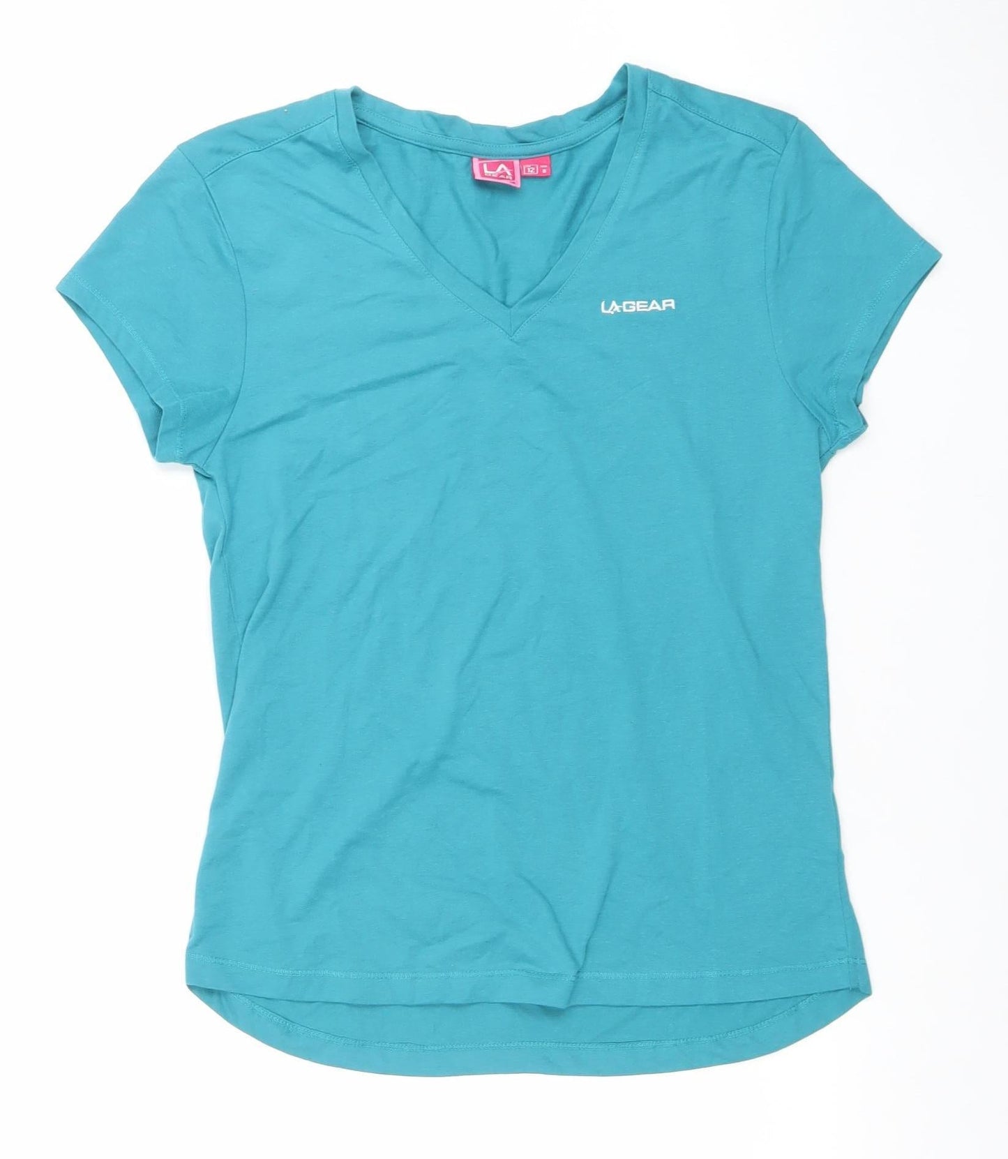 LA Gear Women's Blue V-Neck Short Sleeve Cotton Blend T-Shirt Size 12