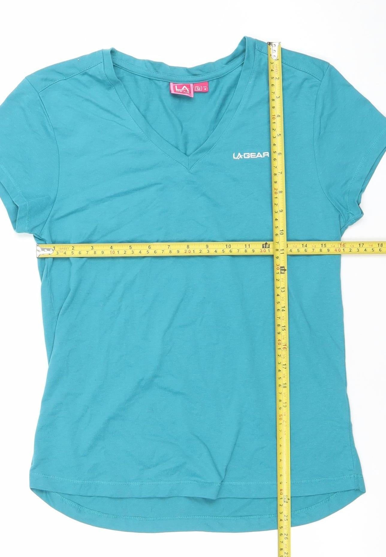 LA Gear Women's Blue V-Neck Short Sleeve Cotton Blend T-Shirt Size 12