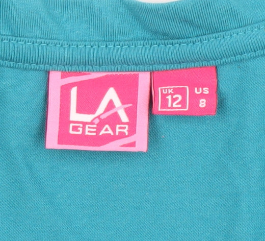 LA Gear Women's Blue V-Neck Short Sleeve Cotton Blend T-Shirt Size 12