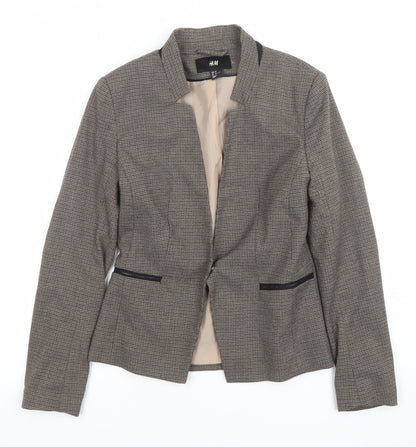H&M Women Brown Houndstooth Slim Fit Lined Blazer Size 8