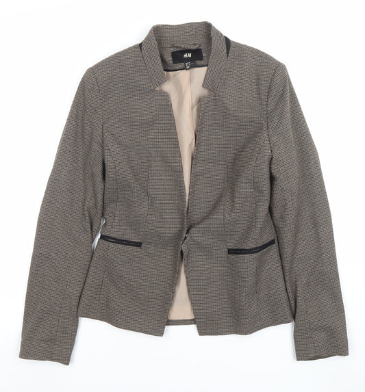 H&M Women Brown Houndstooth Slim Fit Lined Blazer Size 8