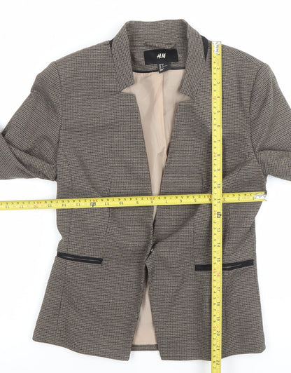 H&M Women Brown Houndstooth Slim Fit Lined Blazer Size 8