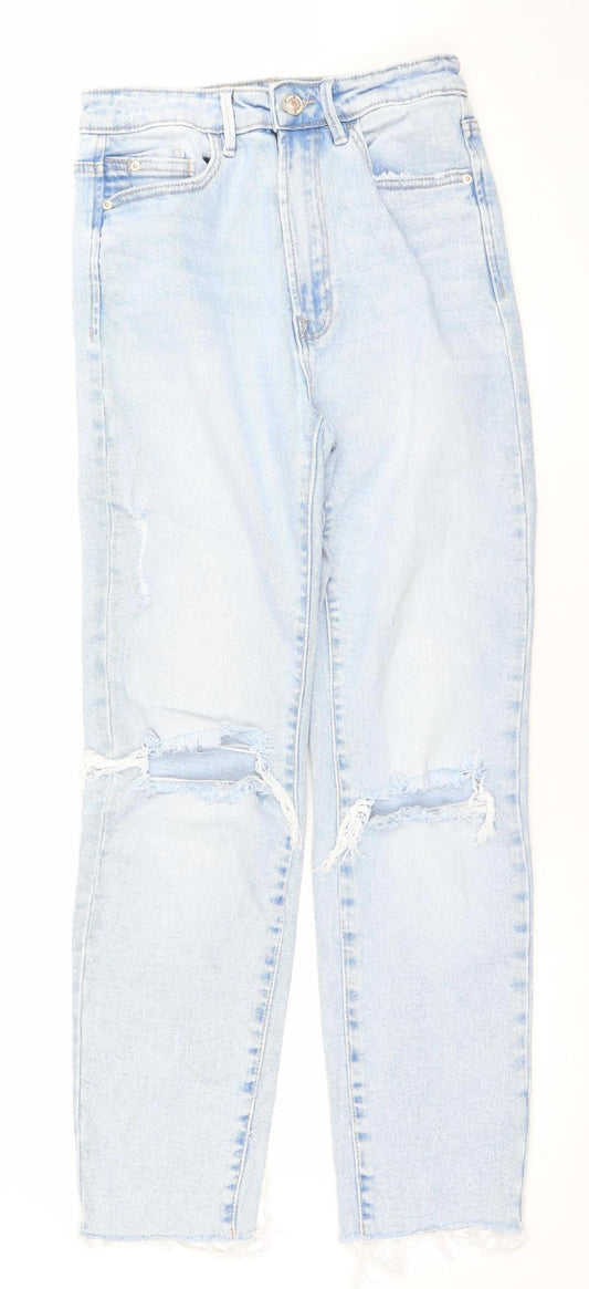 Stradivarius Women Blue Size 8 Mom Jeans Slim Fit Distressed Denim