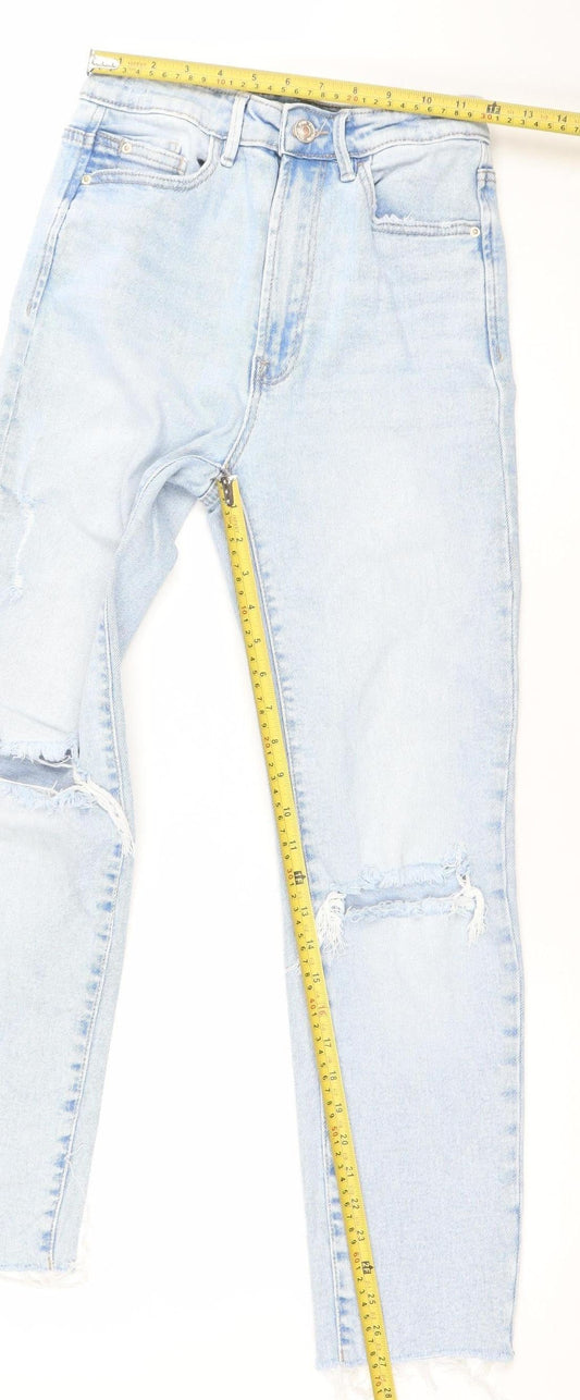 Stradivarius Women Blue Size 8 Mom Jeans Slim Fit Distressed Denim