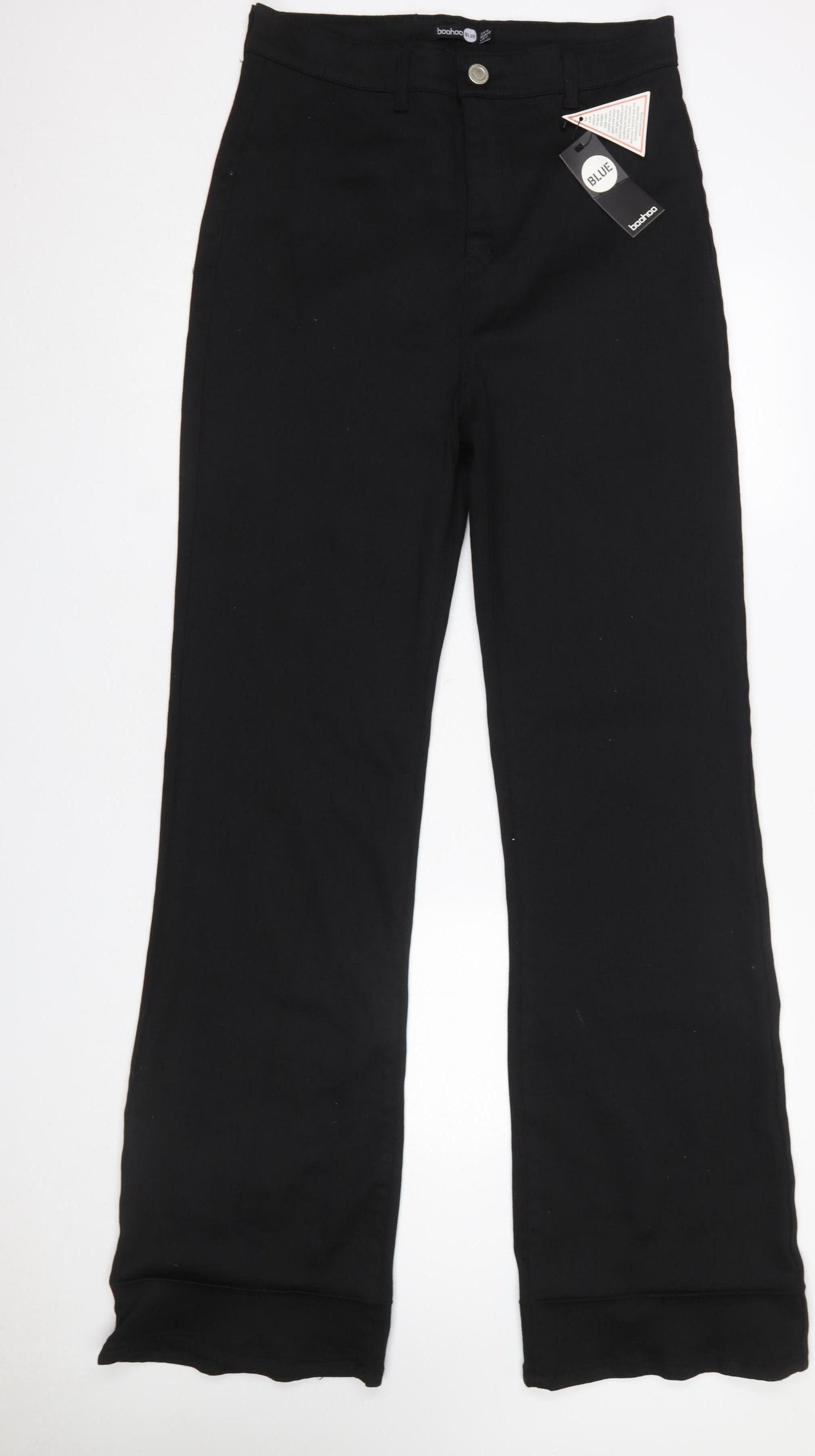 Boohoo Women’s Black Cotton Blend Stretch Straight Trousers UK14