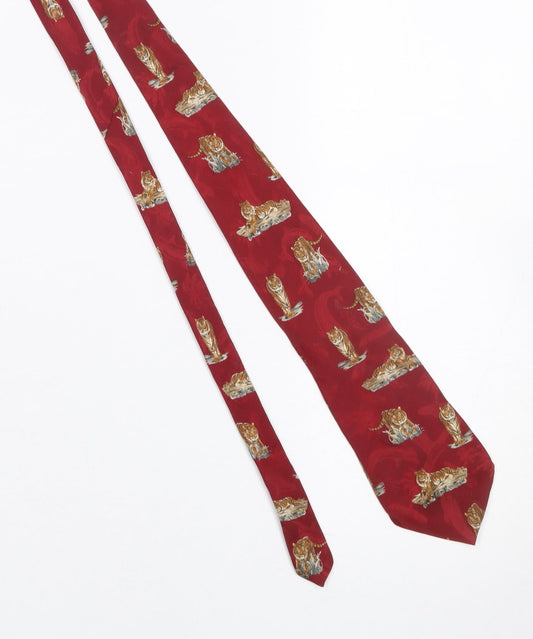 Mens Endangered Species Red Animal Print 100% Silk Designer Tie