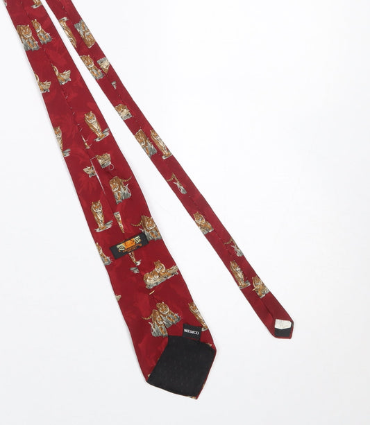 Mens Endangered Species Red Animal Print 100% Silk Designer Tie
