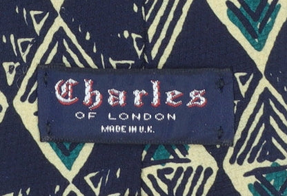 Mens Charles of London Blue Geometric 100% Polyester Slim Tie