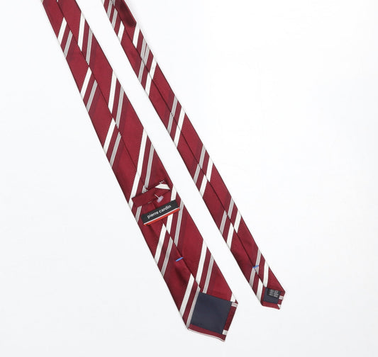 Mens Pierre Cardin Red Striped 100% Silk Designer Tie