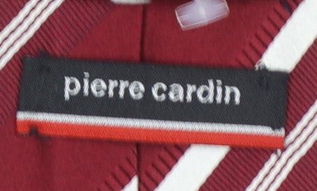 Mens Pierre Cardin Red Striped 100% Silk Designer Tie