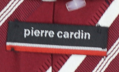 Mens Pierre Cardin Red Striped 100% Silk Designer Tie
