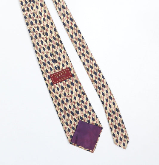 Mens Burton Beige Geometric 100% Silk Designer Tie