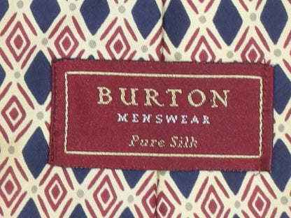 Mens Burton Beige Geometric 100% Silk Designer Tie