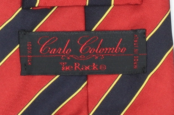 Mens Carlo Colombo Red Striped 100% Silk Designer Tie
