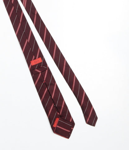 Mens isaia Red Striped 100% Silk Designer Tie