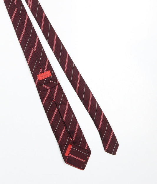 Mens isaia Red Striped 100% Silk Designer Tie