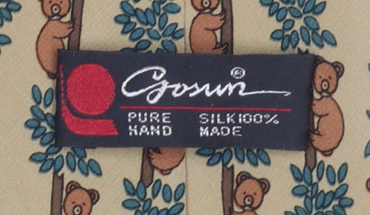Mens Gosun Beige Animal Print 100% Silk Pointed Tie