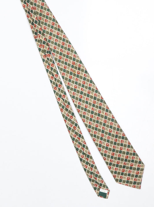 Mens Berkertex Green Geometric 100% Silk Designer Tie