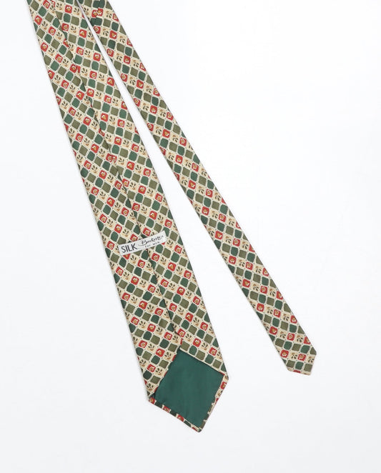 Mens Berkertex Green Geometric 100% Silk Designer Tie