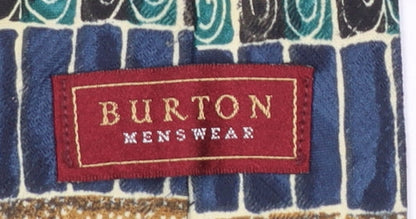Mens Burton Menswear Blue Geometric 100% Polyester Pointed Tie