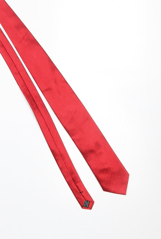 Mens Arnotts Red Herringbone 100% Silk Slim Tie