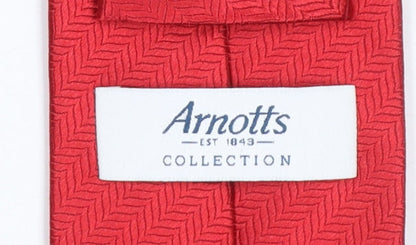 Mens Arnotts Red Herringbone 100% Silk Slim Tie