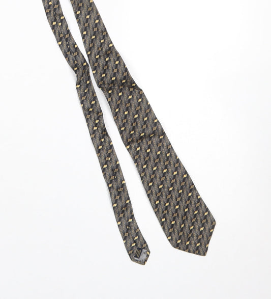 Mens Jaeger Grey Geometric 100% Silk Designer Tie