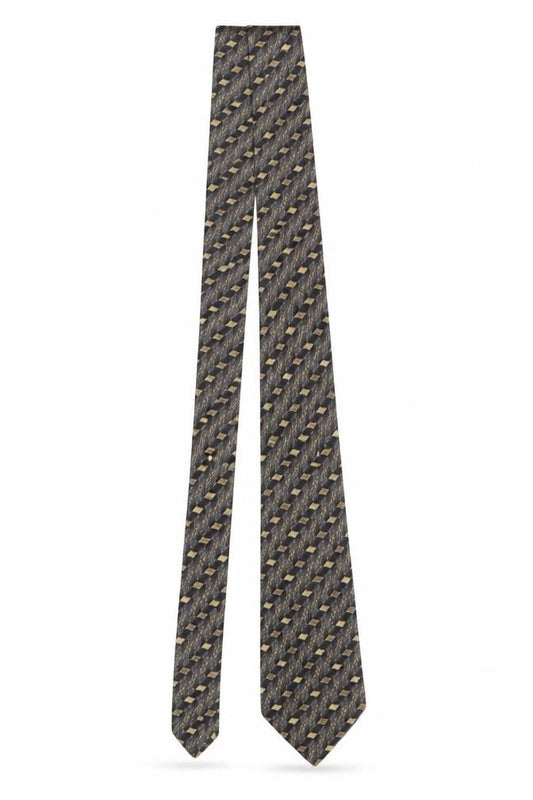 Front view of Jaeger Men's Grey Geometric Silk Designer Tie Made in Italy One Size