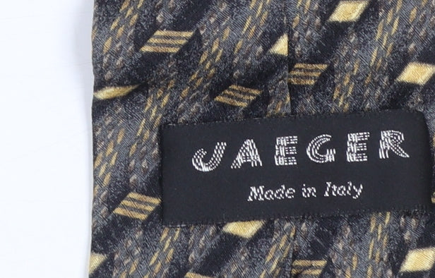 Mens Jaeger Grey Geometric 100% Silk Designer Tie