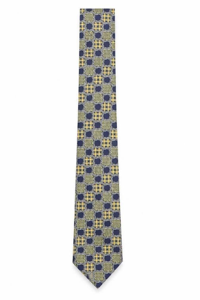 Mens Valeria Boldi Blue Geometric 100% Silk Designer Tie