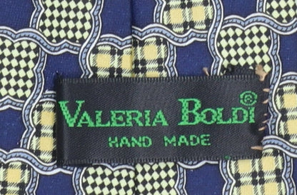 Mens Valeria Boldi Blue Geometric 100% Silk Designer Tie