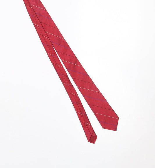 Mens Channiti Red Striped 100% Silk Slim Tie