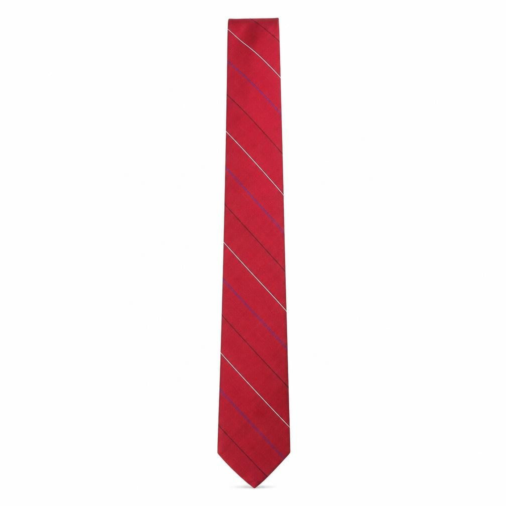 Mens Channiti Red Striped 100% Silk Slim Tie