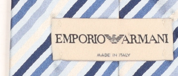 Mens Emporio Armani Blue Striped 100% Silk Designer Tie