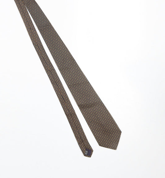 Mens Jonelle Brown Geometric 100% Silk Pointed Tie