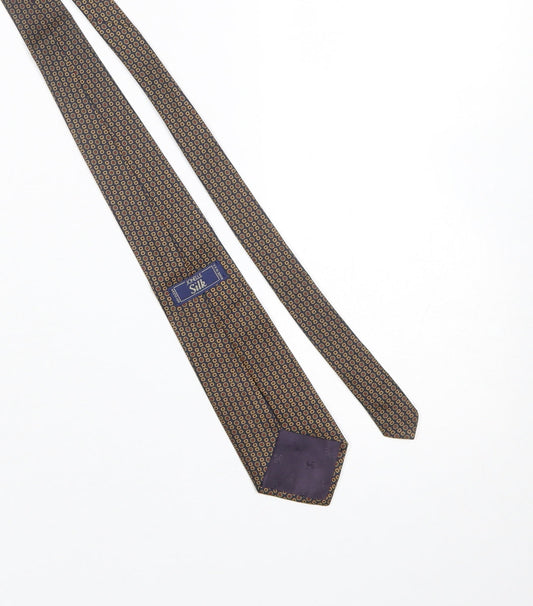 Mens Jonelle Brown Geometric 100% Silk Pointed Tie